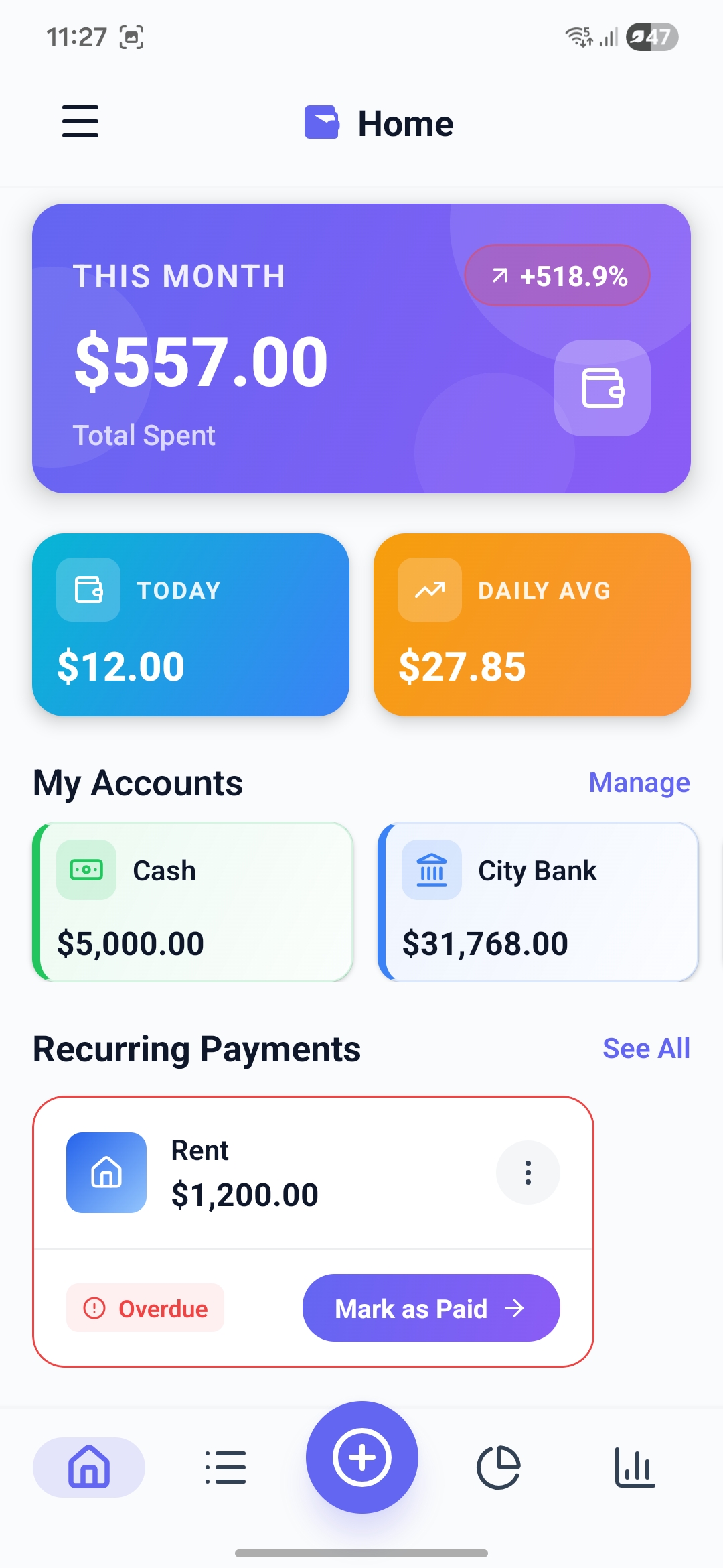 My Expense Home Dashboard