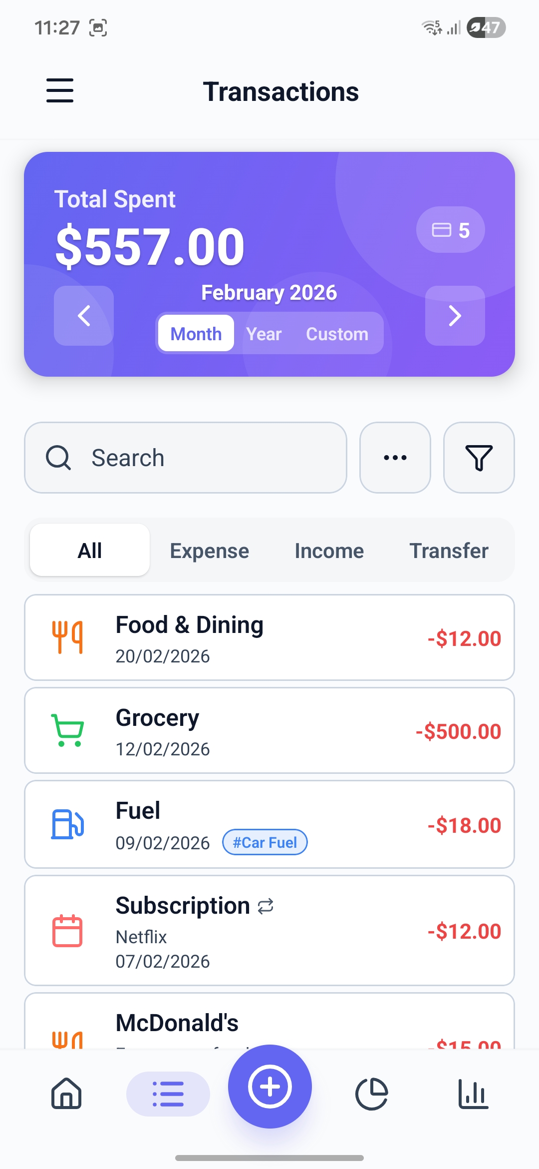 Transactions Screen